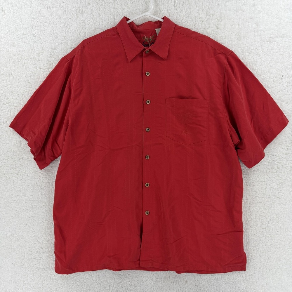 Bamboo Cay Shirt Mens XL Red Palm Tree Embroidered Short Sleeve‎ Button Front
